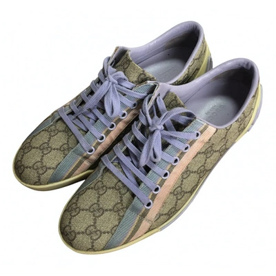 Pre-owned Gucci Leather Trainers In Khaki