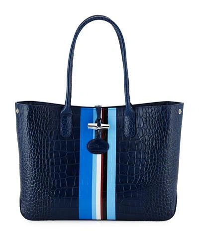 Longchamp Roseau Club Striped Tote Bag, Blue In White Pattern