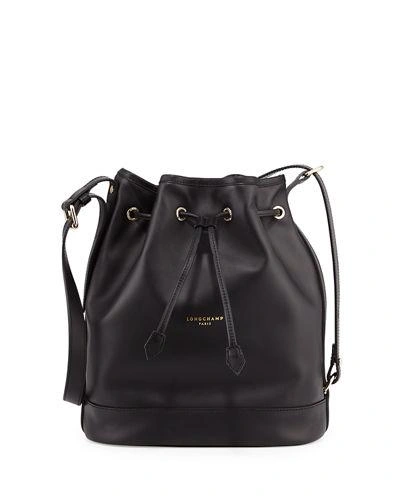 Longchamp 2.0 Large Leather Bucket Bag In Black