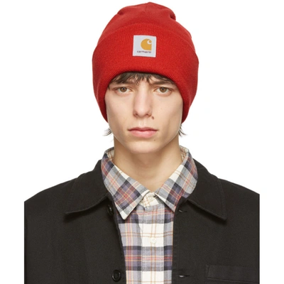 Carhartt Turn-up Logo Beanie In Pink