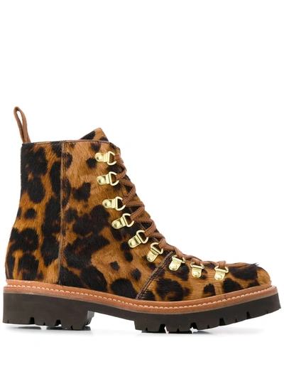 Grenson Nanette Leopard Print Hair On Side Leather Hiker Boot In 棕色