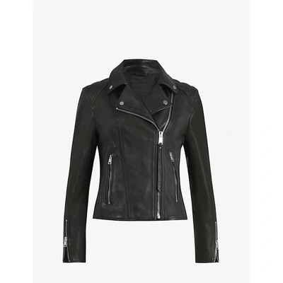 Allsaints Womens Black Neve Quilted-shoulder Leather Biker Jacket 8 In Black