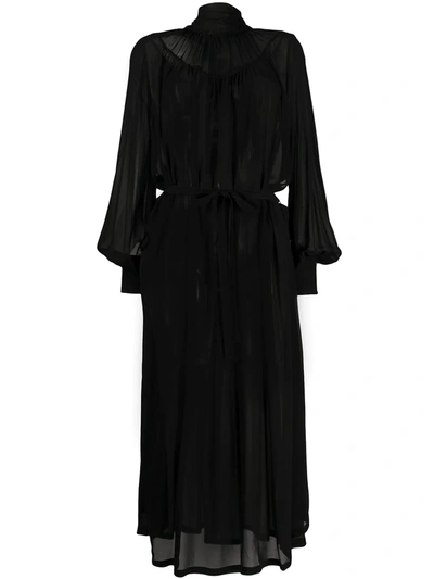 Ann Demeulemeester Bell Sleeve Sheer Dress In Black