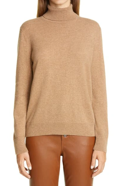 Lafayette 148 Metallic Trim Cashmere Turtleneck Sweater In Cammello Melange