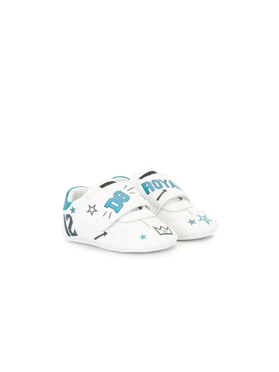 Dolce & Gabbana Babies' Lambskin Sneakers With Jungle Dg Logo In Azure