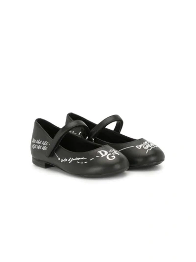 Dolce & Gabbana Kids' Mary Jane Logo-print Ballerina Shoes In Black