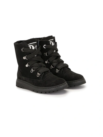 Dolce & Gabbana Kids' Logo Patch Combat Boots In Black
