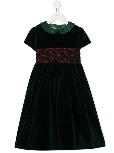 Siola Kids' Embroidered Short-sleeve Dress In Green