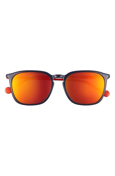 Moncler Men's Two-tone Square Keyhole Sunglasses In Blue/ Orange/ Roviex Mirror