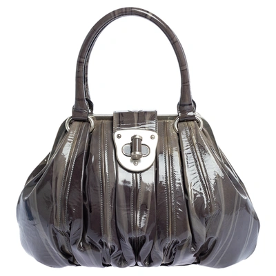 Pre-owned Alexander Mcqueen Grey Patent Leather Elvie Satchel