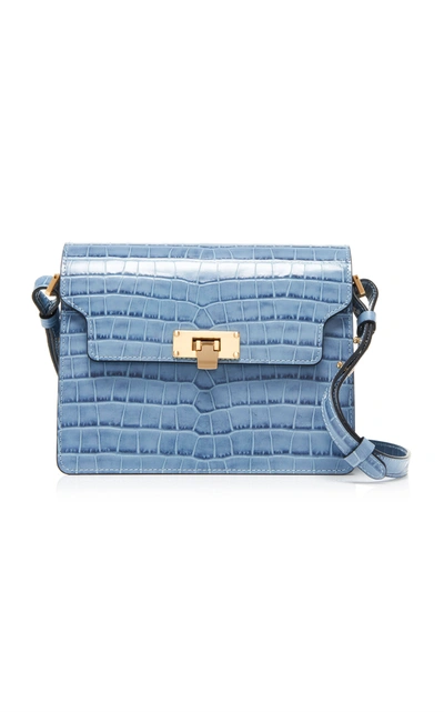 Marge Sherwood Vintage Brick Croc-effect Leather Shoulder Bag In Blue