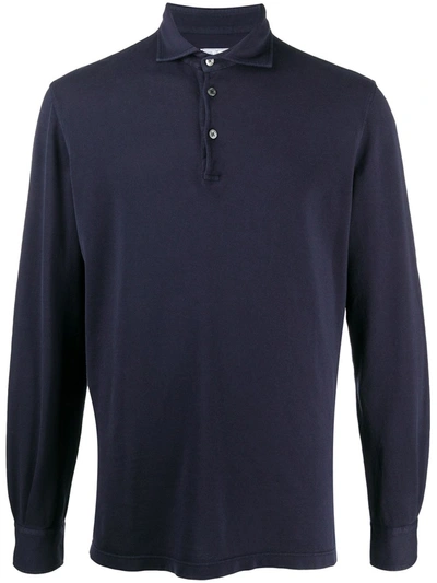 Fedeli Long Sleeved Piqué Polo Shirt In Blue