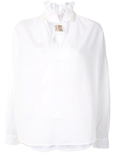 A Shirt Thing Penelope Ruffled Neck Blouse In White