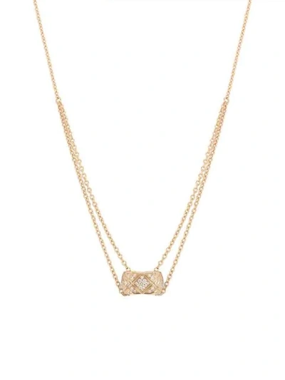 Pre-owned Chanel 18kt Rose Gold Coco Crush Quilted Diamond Pendant Necklace In Pink