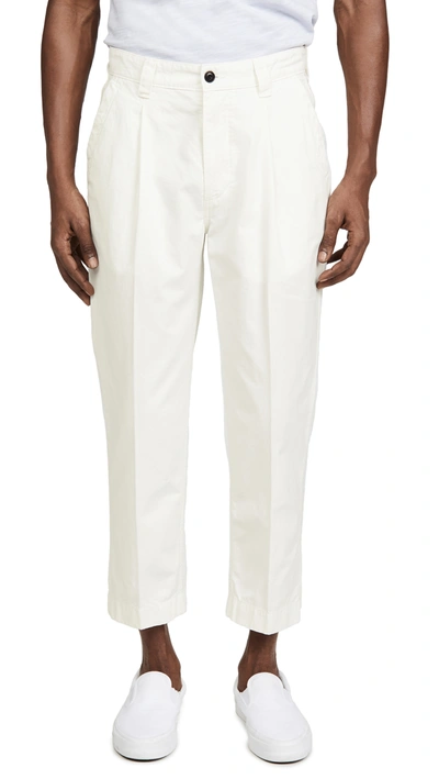 Albam Tapered Pleated Cotton-ripstop Trousers In White