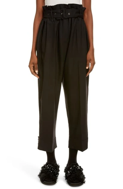 Simone Rocha Paperbag Waist Crop Stretch Wool Trousers In Black