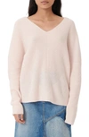 Maje Madina Ribbed Cashmere V-neck Sweater In Pale Pink