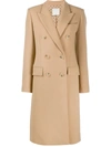 Sandro Double Breasted Virgin Wool Blend Coat In Brown