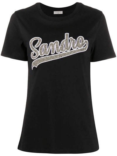 Sandro Embroidered-logo Cotton T-shirt In 20 Black