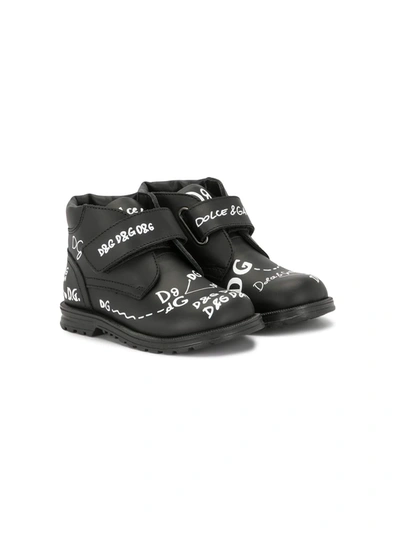Dolce & Gabbana Kids' Logo-print Ankle Boots In Black