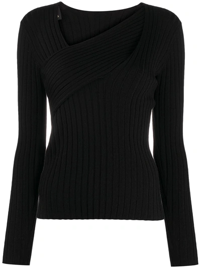 Pinko Ribbed-knit Long Sleeved Top In Black