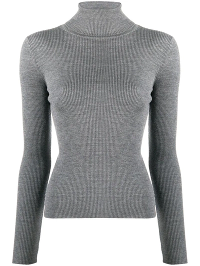 Pinko Ribbed-knit Roll-neck Jumper In Grey