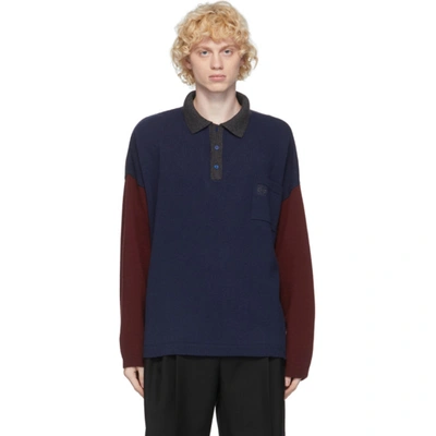 Loewe Panelled Knitted Polo Shirt In 5137 Navy