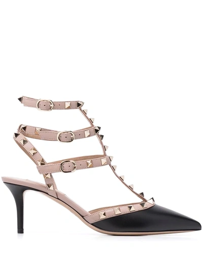 Valentino Garavani Rockstud Patent Leather Mid-heel Slingbacks In Black