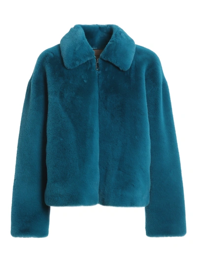Twinset Faux Leather Short Coat In Blu Color In Blue
