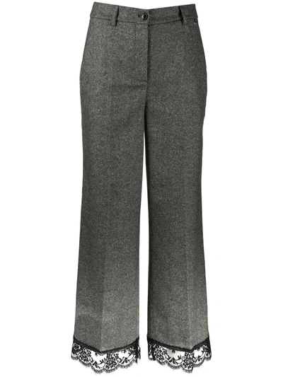 Twinset Scalloped Lace Hem Trousers In Grey Color In Black