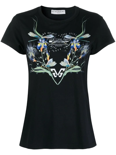 Givenchy Floral Print Cotton T-shirt In Black