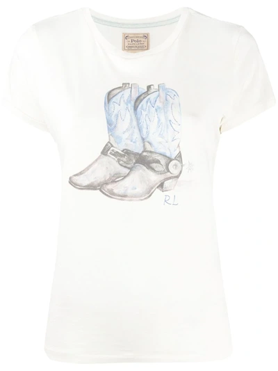 Polo Ralph Lauren Cowboy Boots Print Cotton T-shirt In White