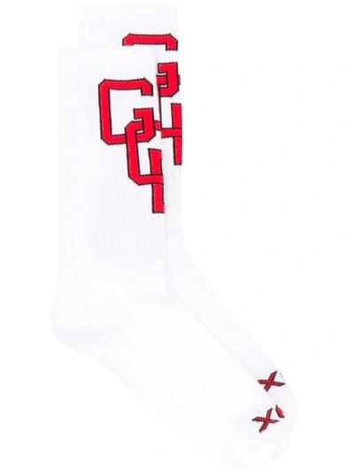 Gcds Red And Black Logo Socks In White