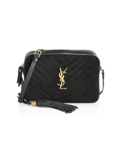 Saint Laurent Lou Matelassé Suede & Leather Camera Bag In Nero