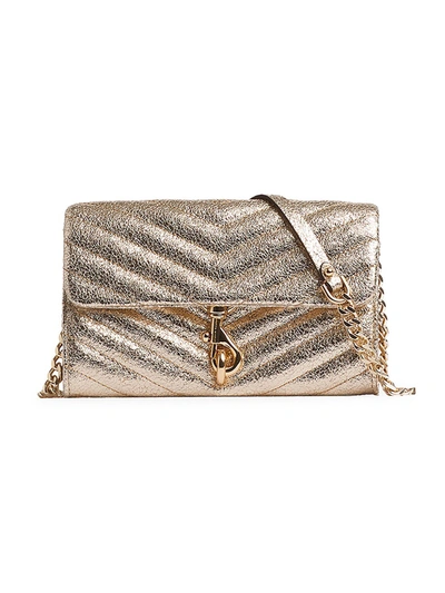 Rebecca Minkoff Edie Quilted Metallic Leather Wallet-on-chain In Champagne