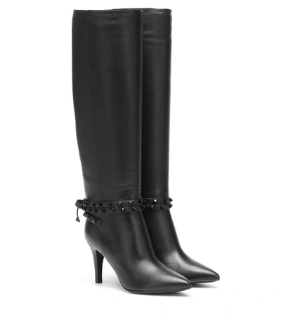 Valentino Garavani Rockstud Flair Over-the-knee Leather Boots In Black