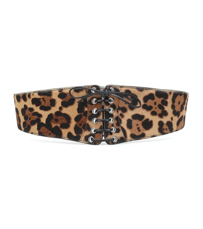 Alaïa Leopard-print Calf Hair Belt In Beige