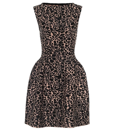 Alaïa Cap-sleeve Intarsia Knit Fit-&-flare Dress In Chair Noir