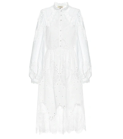 Temperley London Judy Lace-inset Broderie Anglaise Midi Dress In White