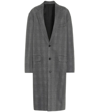 Balenciaga Boxy Checked Coat In Grey