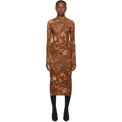 Balenciaga Floral Stretch-cotton Midi Dress In 2135 Brown