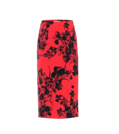 Balenciaga Buttoned Side Slit Floral Pencil Skirt In Red