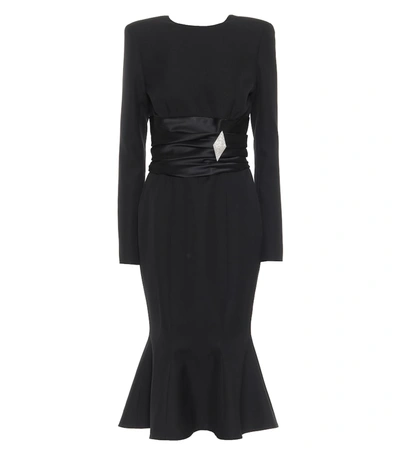 Alexandre Vauthier Embellished Grain De Poudre Wool Midi Dress In Black