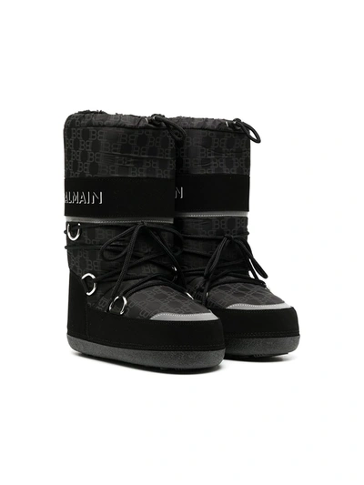 Balmain Kids' X Moon Boot® Logo雪地靴 In Black