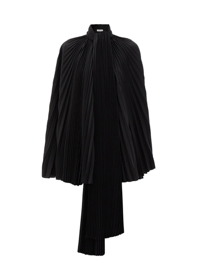 Balenciaga Women's Plissã© Crepe Tie-neck Cape Top In Black