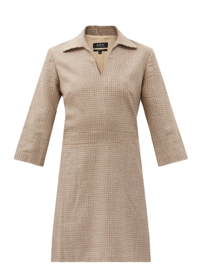 A.p.c. Merida Shepherd-checked Wool-twill Dress In Beige