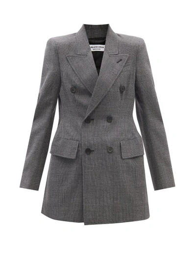 Balenciaga Hourglass-waist Checked Wool-tweed Blazer In Brown