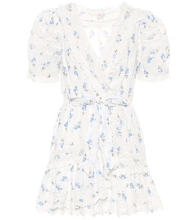 Loveshackfancy Belen V-neck Floral-print Cotton-voile Wrap Dress In White And Blue