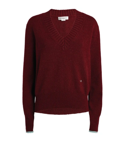 Victoria Beckham V-neck Stretch Cashmere Sweater In Bordeaux/ Mint