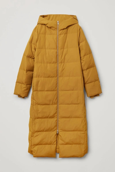 Cos Longline Hooded Puffer Coat In Yellow